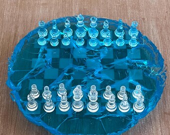 Tablero de ajedrez de resina con diseño de olas, juego de ajedrez moderno hecho a mano, decoración para juegos de mesa de epoxi.