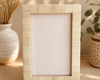 Portafotos artesanal con incrustaciones de hueso / Decoración de hueso natural / Regalo de boda (Tamaño de la foto: 4 x 6 pulgadas)
