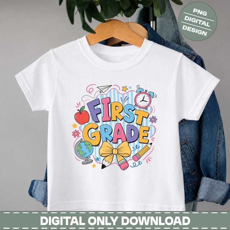 Example first grade back-to-school sublimation design on Etsy