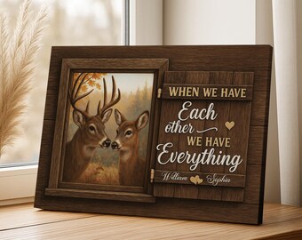 Personalized Deer Couple Canvas, Rustic Anniversary Gift, Farmhouse Decor
