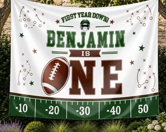 Tapeçaria personalizada para aniversário de um ano com tema de futebol, faixa com nome personalizado, decoração para festa de menino.