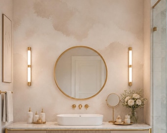 Beige Limewash Wallpaper Mural With Soft Watercolor Texture For Living Room And Mediterranean Interior