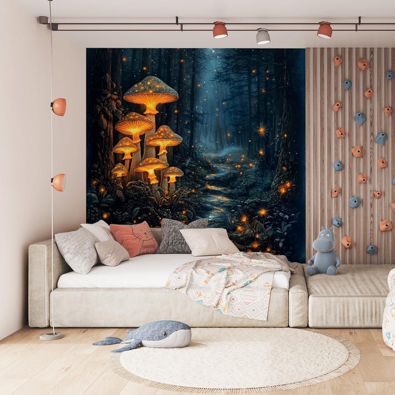 Glowing Mushroom Forest Wall Mural – Magical Fairy Tale Wallpaper ...