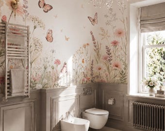 Butterfly Wallpaper Mural With Soft Wildflower Meadow For Dining Room Girls Bedroom And Nursery Wall
