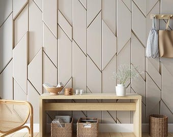 Modern Beige Wallpaper With 3D Geometric Texture For A Minimalist Feature Wall