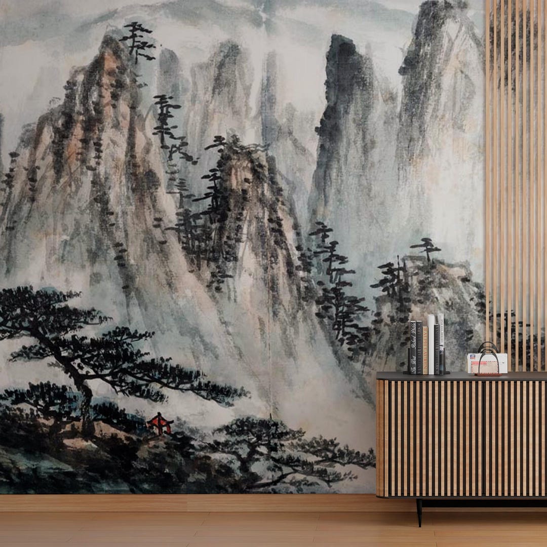 Misty Mountain Mural With Watercolor Peaks for A Calm Feature Wall - Etsy