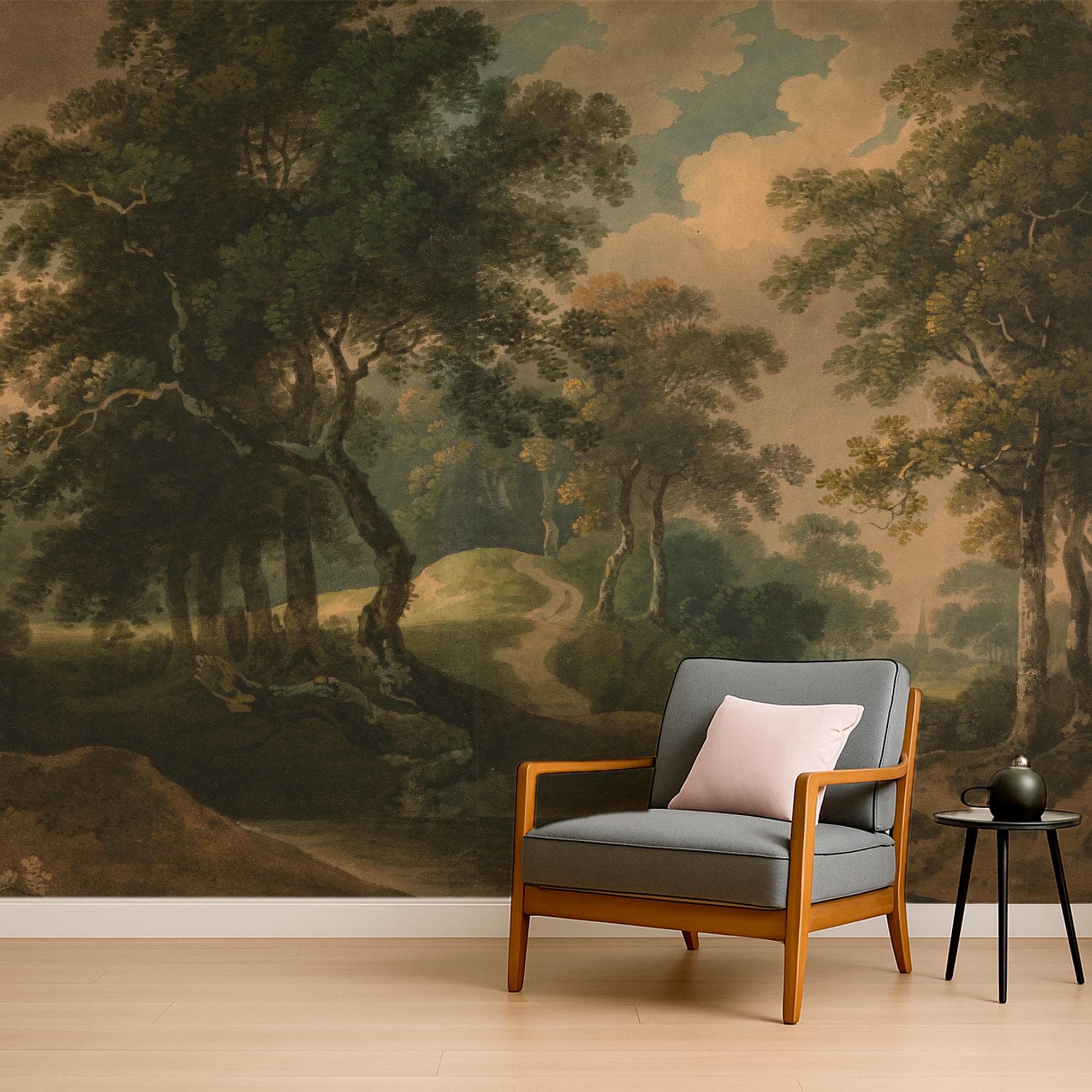 Vintage Forest Scenic Landscape Countryside in Beige Neutral Style for ...