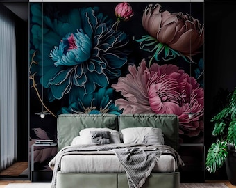 Dark Moody Floral Wallpaper with Gothic 3D Flowers