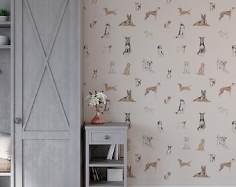 Dog Wallpaper Mural – Cute Watercolor Dogs Wall Art for Kids Room or Nursery – Custom Peel and Stick or Non-Woven Wallpaper