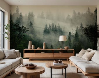 Mystische Wald Tapete, Stimmungsvolles Schälen und Aufkleben Waldland Wandbild