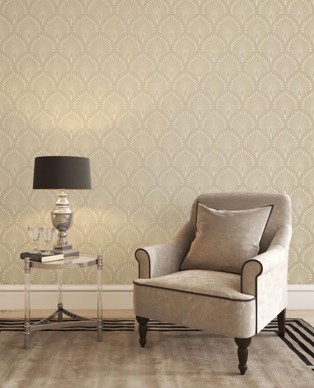 Art Deco Wallpaper in Beige for A Soft Neutral Modern Feature Wall - Etsy