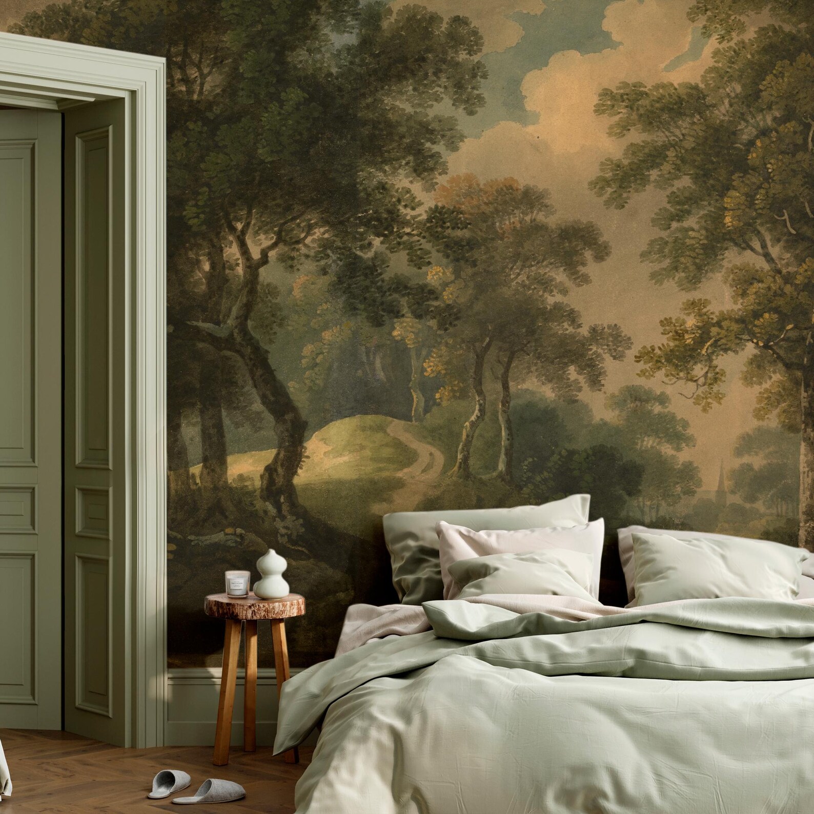 Vintage Forest Scenic Landscape Countryside in Beige Neutral Style for ...