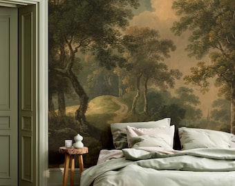 Vintage Countryside Landscape Wallpaper For Bedroom In Moody Old World Style