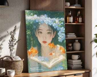 Cute Anime Girl Wall Art, Poetic Underwater Girl Illustration, Japanese Style Room Decor, Printable Wall Art, Digital Download