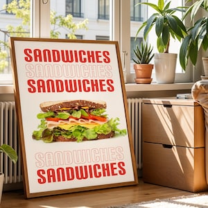 Póster de sándwich imprimible - Descarga digital / Arte colorido de sándwiches para decorar cocinas, cafeterías o panaderías