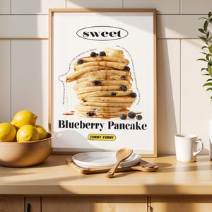 Blueberry Pancake Poster - Yummy Breakfast Wall Art, Retro Kitchen Print, Digital Download
