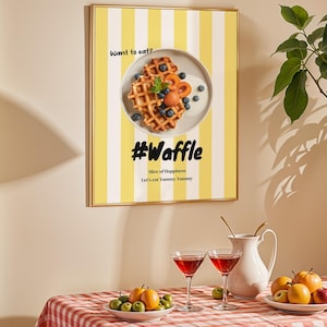 Waffle Breakfast Wall Art – Digital Download | Cute Yellow Kitchen Poster with Berries & Yogurt