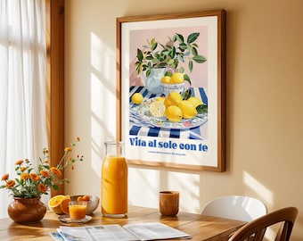 Summer Fantasy Wall Art, Italian Lemon Still Life Illustration, Dreamy Romantic Home Decor, Printable Wall Art, Digital Download