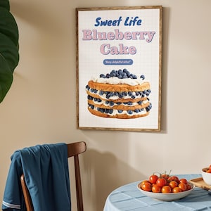 Blueberry Cake Poster - Digital Download, Sweet Life Wall Art, Dessert Kitchen Printable