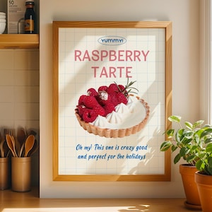 Himbeertörtchen druckbare Kunst - Retro Dessert Küchen Poster - digitaler Download