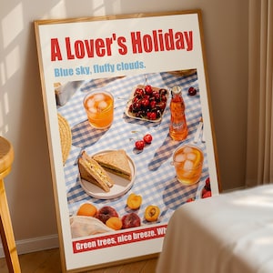 A Lover’s Holiday Picnic Poster – Summer Picnic Sandwich & Cherry Drink Art – Digital Download