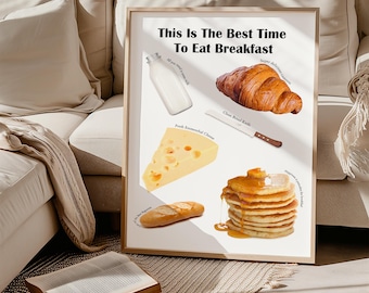 Decorazione murale per dessert da brunch, illustrazione tipografica per la colazione, decorazione accogliente per l'angolo caffè in cucina, decorazione murale stampabile, download digitale