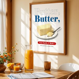 Boterposter - You Smile I Melt, grappige retro keukenkunstprint, digitale download
