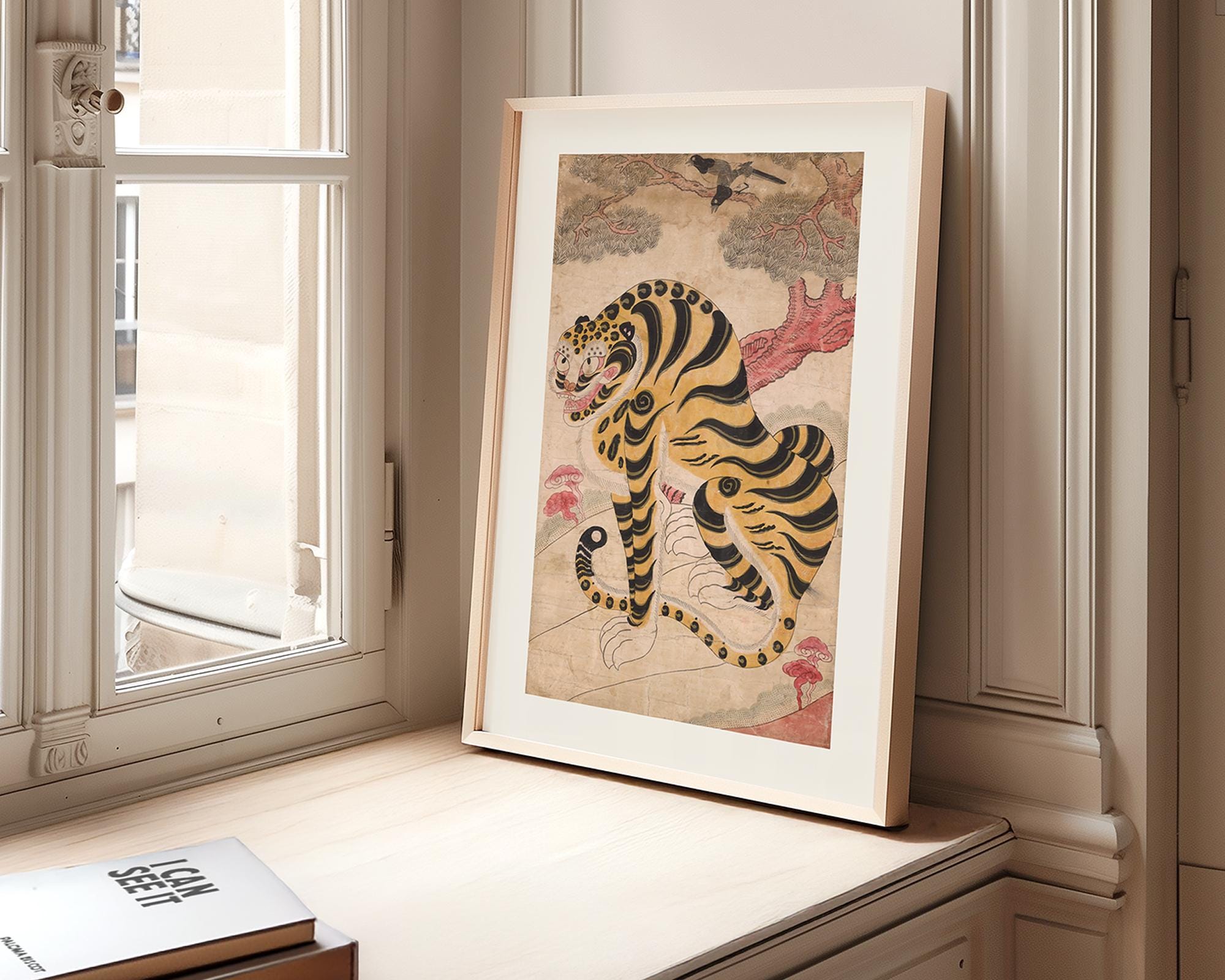 Korean Folk Art Printable, Minhwa Print, Tiger & Magpie (hojakdo