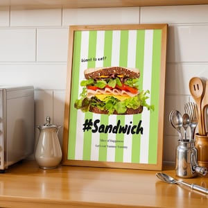 Arte mural de sándwiches: descarga digital / Póster verde fresco con capas de delicatessen coloridas