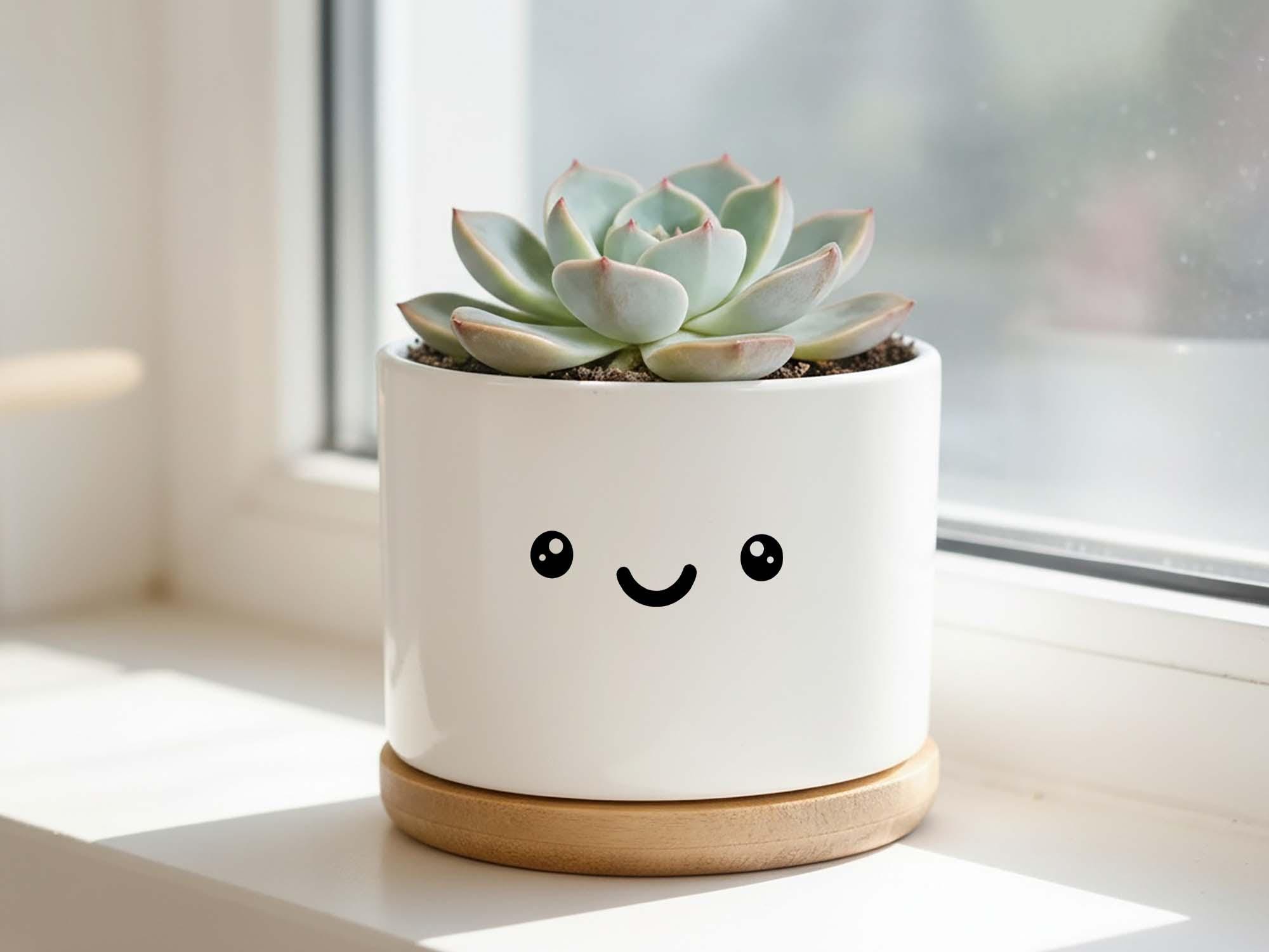 Cute Smiley Face Succulent Planter, White Ceramic Cactus Pot With ...