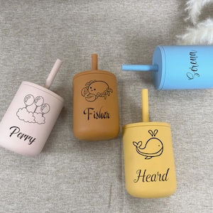 Personalized Baby Cup with Name,Custom Silicone Training Cup with Straw,Engraved Baby Gift,Toddler Sippy Cup,BPA-Free Cup Gift for Boys&Girl