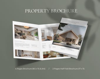 Luxevastgoedbrochure Vastgoedflyer van 4 pagina's, listingbrochure, opendeurdag, in tweeën gevouwen brochurelay-out, modern vastgoedbedrijf, 2026