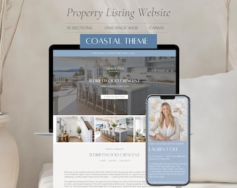 Coastal Real Estate Website Template Canva | Single Property Listing | Open House Sign Up | Realtor Agent Lead Capture | Beach Luxury Home