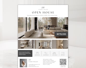Real Estate Open House Flyer Luxury property Listing Brochure Modern Real Estate Marketing Template Property For Sale, Realtor Flyer QR Code