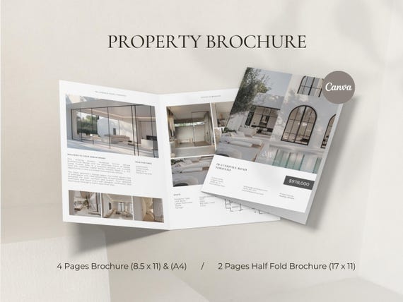 Luxury property brochure 4 page real estate flyer, Listing Brochure, Open House Flyer, Bi Fold Brochure Layout, Real Estate Agent Marketing