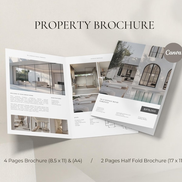 Luxury property brochure 4 page real estate flyer, Listing Brochure, Open House Flyer, Bi Fold Brochure Layout, Real Estate Agent Marketing