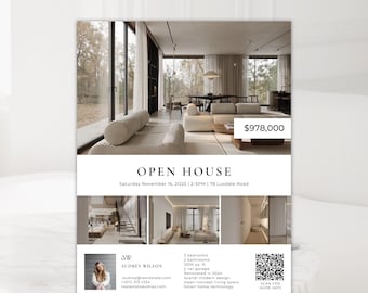 Real Estate Open House Flyer Luxury Property Listing Brochure Modern Real Estate Marketing Template Property For Sale, Realtor Flyer QR Code