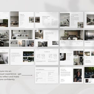 May include: A brochure layout with multiple pages showcasing interior design concepts. The pages feature images of kitchens, bedrooms, and outdoor spaces, along with floor plans and specifications. Text includes "Luxdale Mission Road Seattle" and "Table of Contents".
