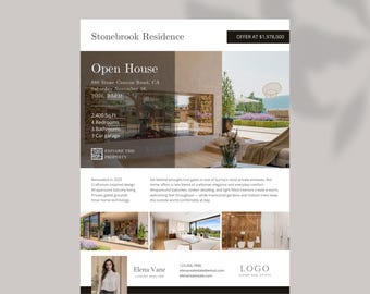 Relator Open House Flyer Luxury Real Estate Canva Template with QR Code I Real Estate Marketing I Just Listed Flyer I Modern Property Flyer