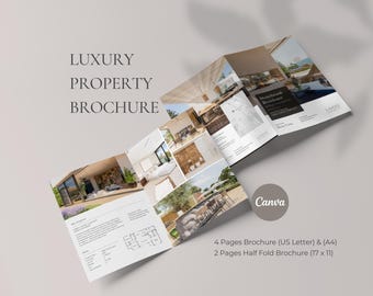 Luxury Real Estate Property Brochure 4 Page, Bi-Fold Brochure, Modern Listing Brochure Canva, For Sale Flyer, Open House,  Realtor Marketing