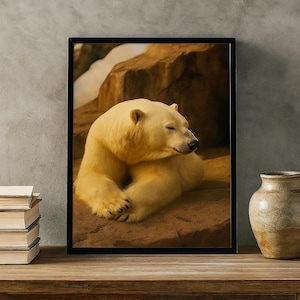 Polar Bear Wall Art – Arctic Wildlife Photography Poster, Resting Polar Bear Print, Nature Animal Decor