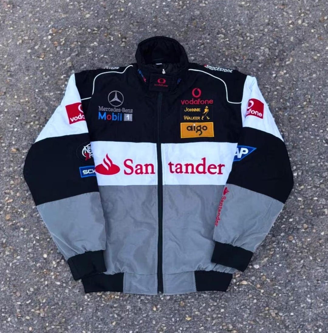 Unisex Adult Black Padded Cotton F1 Racing Jacket – Embroidered, Formula 1 Style