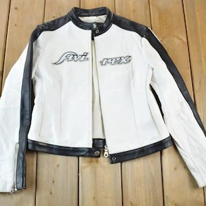 Avirex Mens White Leather Jacket Genuine Cowhide Leather Avirex Slim Fit Jacket Classic Streetwear Style Best Christmas Gift for Him