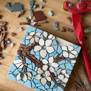 Mosaic Floral Art - Blossom Mosaic Wall Plaque in Turquoise