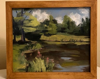 Pond up the Road, Vermont Plein Air Oil Painting, Framed