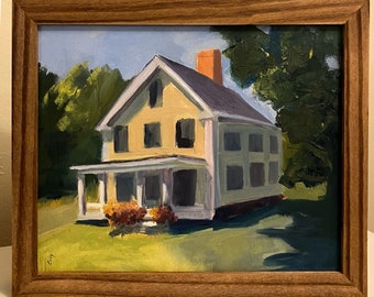 Yellow Farmhouse, Vermont Plein Air Oil Painting, Framed