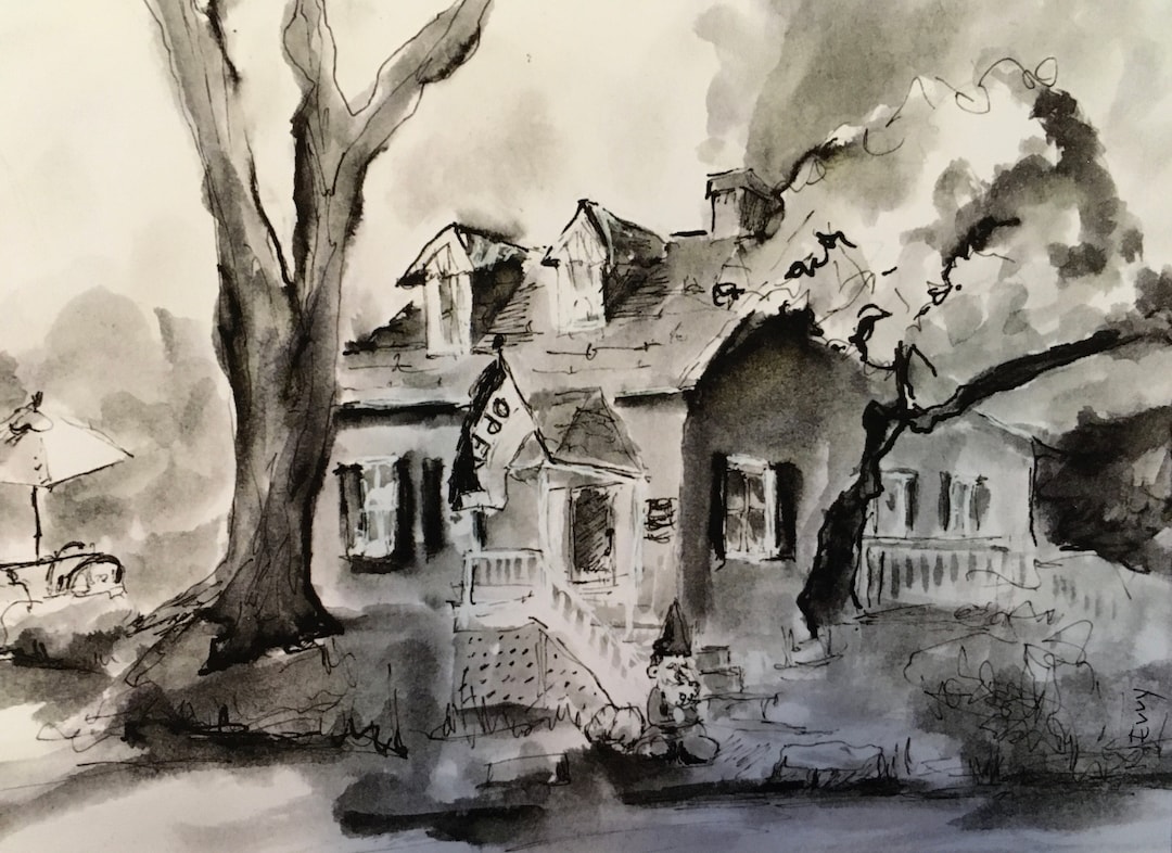 Cedars House Cafe, Ink and Wash 8 X 10 Inch Matted Giclee Etsy