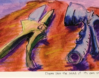 Clipper Likes the Sound of its own Voice, 9x 12 inch matted giclee