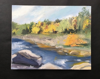 Fall on the West River, Don’t Fall in the River, oil mounted on cradled canvas support