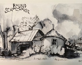 Round School House, ink and wash   8 x 10 inch matted giclee